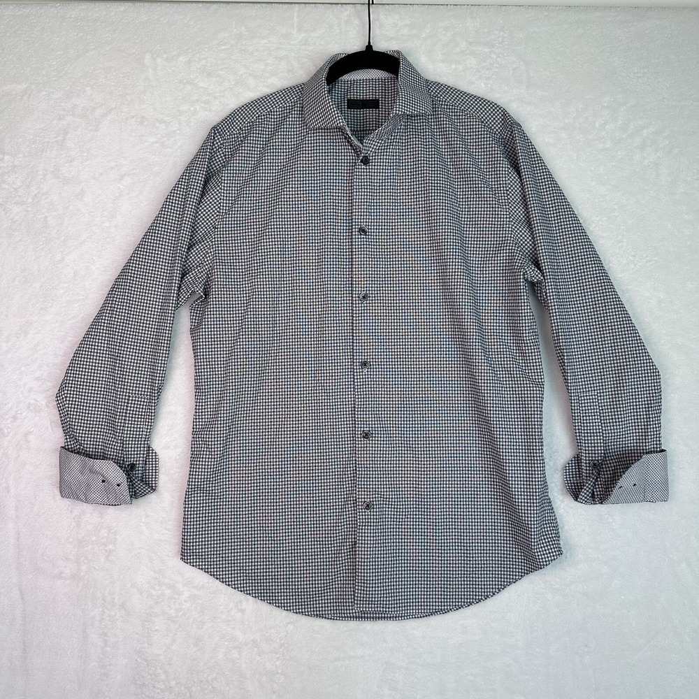 14th And Union Mens Trim Fit Gray Cotton Long Sleeve Shirt Size 15.5 X 32/33 EUC